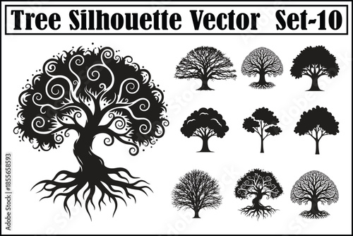 
Tree Silhouette Vector Set - 10 Unique Designs