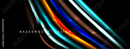 Abstract lines create dynamic, colorful background. Bright streaks contrast dark space, forming modern design element.