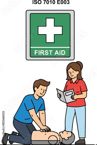 First Aid Training and CPR Practice with a Mannequin.