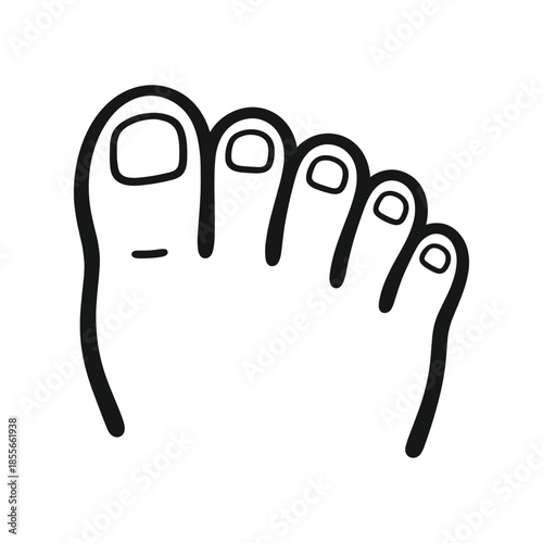 Outline black line drawing of a foot with five toes
