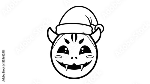 A cartoonish illustration of a smiling creature wearing a hat
