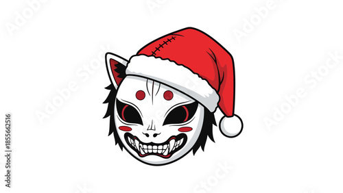 A festive cartoon character wearing a Christmas hat is depicted in a simple illustration.