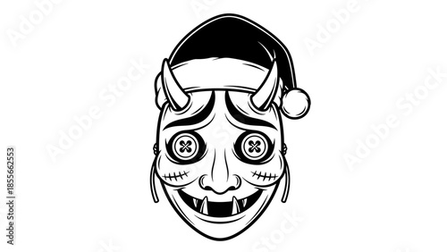 Vibrant Action Scene, Festive Demon Mask, Creative Design, Digital Art, Graphic Environment, Artistic Viewpoint