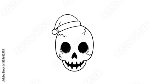 Cartoon Skull with Santa Hat - Spooky Holiday Fun Illustration