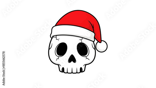 Festive Skull Wearing a Santa Hat, a Spooky Yet Jolly Holiday Icon for Your Christmas Designs