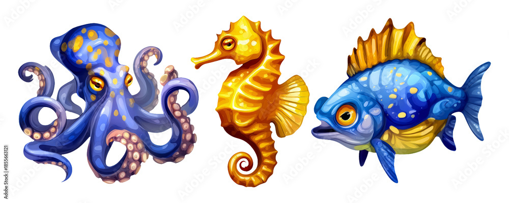 Obraz premium Creative Digital Transformation of Sea Creatures with Modern Artistic Elements