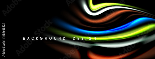 Abstract colorful waves, dynamic flow. Black background emphasizes vibrant curves, modern design element. Smooth gradients create visual interest.