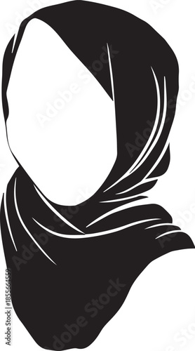 Elegant minimalist vector illustration of a woman in a traditional hijab, representing modesty and cultural identity through clean graphic lines and a striking silhouette