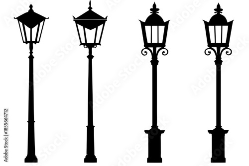street lamp silhouette  vector, Silhouettes of vintage street lamps   Vector