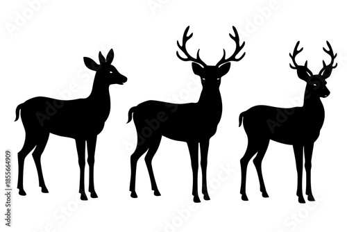 Four deer silhouettes Vector, deer silhouette black symbol