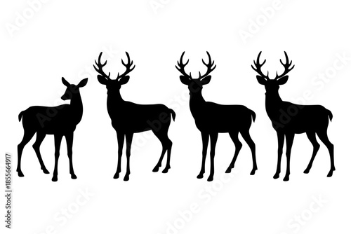 Four deer silhouettes Vector, deer silhouette black symbol