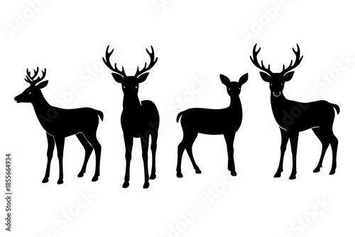 Four deer silhouettes Vector, deer silhouette black symbol