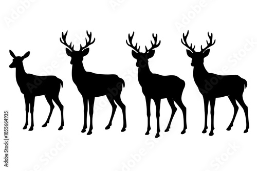 Four deer silhouettes Vector, deer silhouette black symbol
