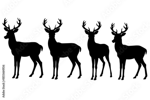 Four deer silhouettes Vector, deer silhouette black symbol