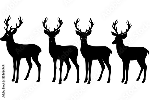 Four deer silhouettes Vector, deer silhouette black symbol
