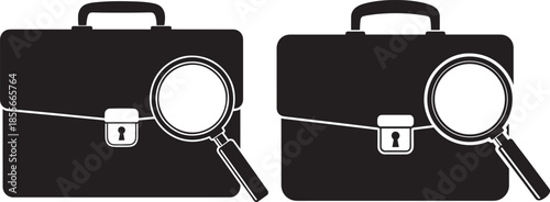 Briefcase and magnifying glass icons set