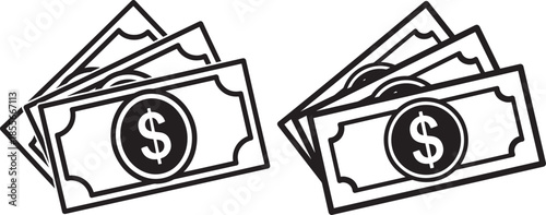 Two fanned stacks of dollar bills isolated on white background