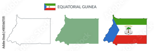 Equatorial Guinea geographical borders isolated on white background. Flag of Equatorial Guinea. Vector flat cliparts.
