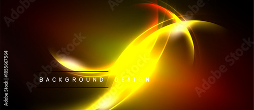 Bright yellow, orange lines create abstract design. Dark background emphasizes glowing curves, shapes. Text reads background design.