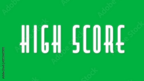 Animation of the words high score in white with grey outline and shadow on white background