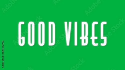 Animation of the words good vibes in white with grey outline and shadow on white background