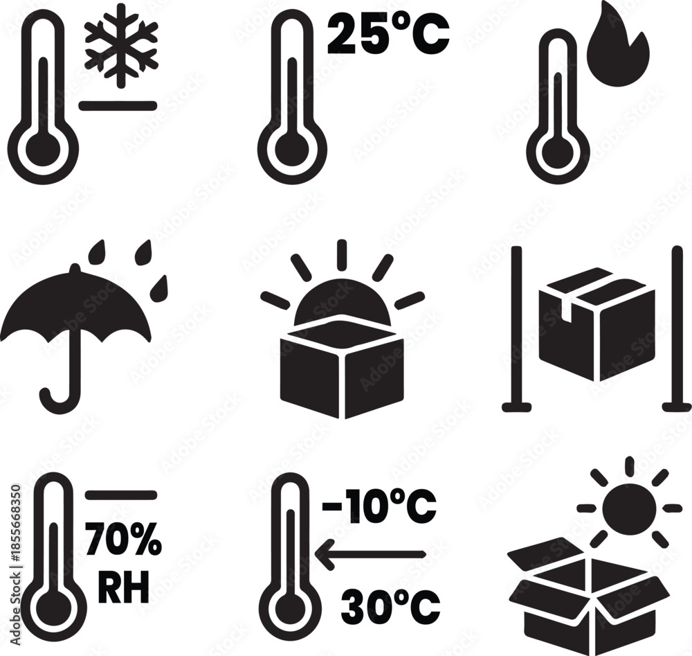 Fototapeta premium Package Storage Temperature and Handling Icons Set