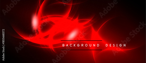 Abstract red design features swirling lines, bright glow. Dark background enhances vibrant energy, modern aesthetic.