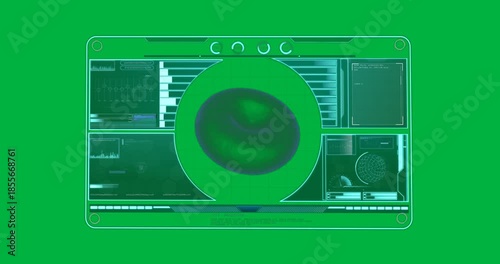 Animation of macro cell spinning and medical data processing on screen