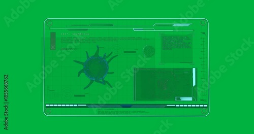 Animation of covid 19 cell and medical data processing on screen