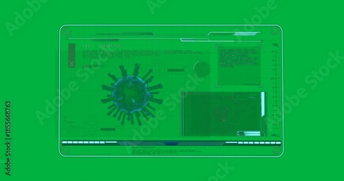 Animation of covid 19 cell and medical data processing on screen