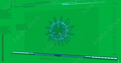 Animation of covid 19 cell and medical data processing on screen