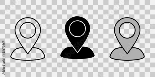 Set of three map pin icons in different colors