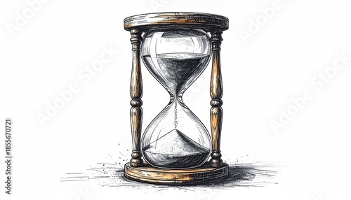Hand-drawn hourglass sketch showing sand falling from top chamber
