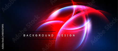 Abstract neon lines create vibrant energy. Red, blue hues blend, forming dynamic shapes against dark backdrop. Modern design element.