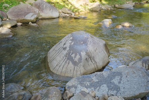 Big stones resting in a natural river.