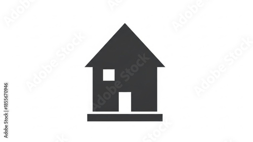 A simple, stylized dark gray icon representing a house with a window and door, set against a plain white background, conveying a sense of home or dwelling