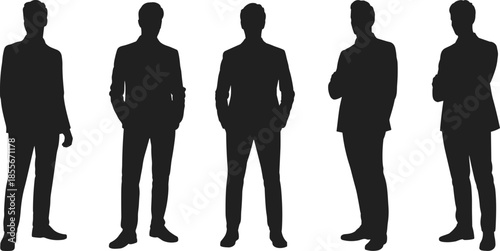 Businessman silhouettes standing men isolated on white background professional confident poses corporate people illustration vector collection set