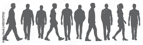 gray silhouette people walking standing various poses men