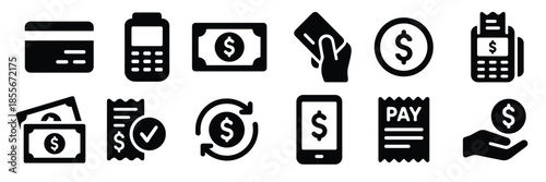 payment icons set bold black payment and finance icon set