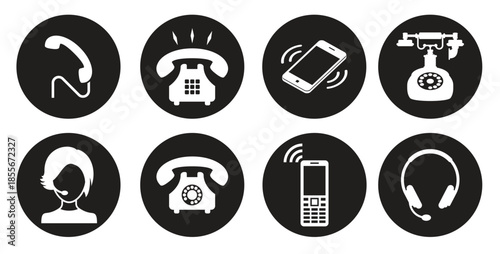 phone icons set white on a black background