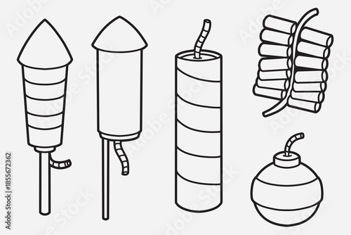 set of firework with outline style good for icon, symbol, element design, coloring book, etc