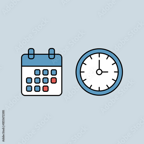 Calendar, clock icons. Time, date, and address icon set.