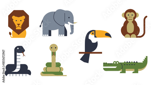 Cartoon animals icons set for design elements and educational resources