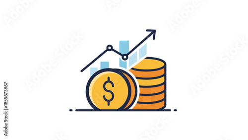 Financial investment and savings money chart and piggy bank icons illustration