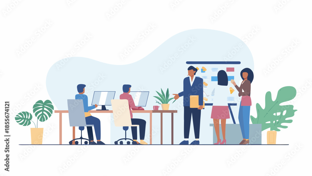 Naklejka premium Diverse team collaborating in modern office space