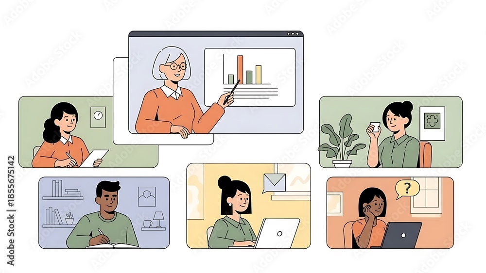Fototapeta premium Remote team collaborating online with virtual presentation
