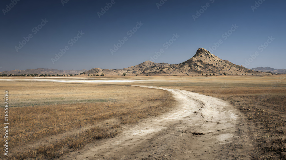 Fototapeta premium A dried up farmland depicting the harsh effects of the reduction in agricultural or farming aid (1)
