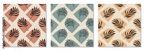 Trendy minimalist seamless botanical pattern with abstract creative line art hand drawn composition in neutral colors ideal for interior design, wallpaper, minimal background, vector illustration