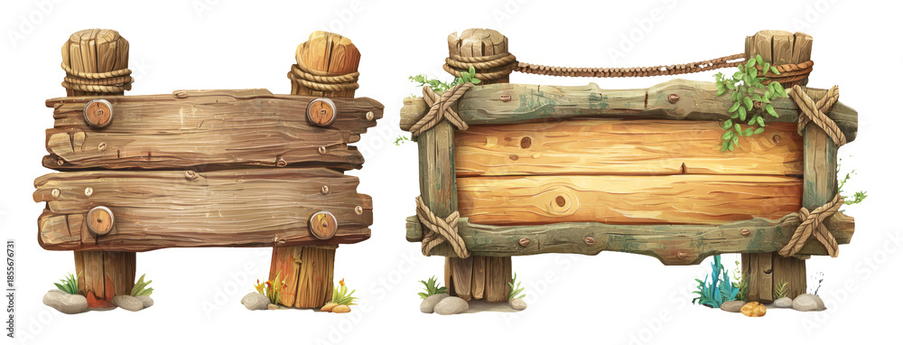 Fototapeta premium Beautiful Wooden Signs for Communication and Lifestyle Design with Natural Aesthetic