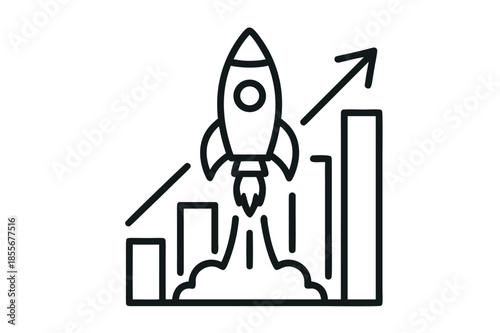 Rocket Takeoff Business Growth Line Icon Illustration